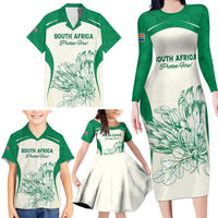 Custom South Africa Cricket Family Matching Long Sleeve Bodycon Dress and Hawaiian Shirt Protea Fire - Wonder Print Shop