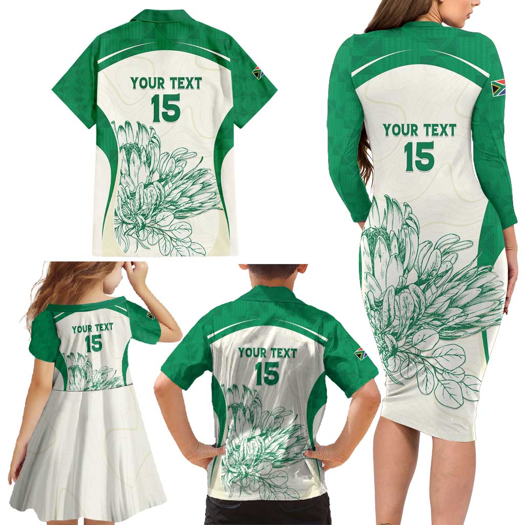 Custom South Africa Cricket Family Matching Long Sleeve Bodycon Dress and Hawaiian Shirt Protea Fire - Wonder Print Shop