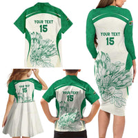 Custom South Africa Cricket Family Matching Long Sleeve Bodycon Dress and Hawaiian Shirt Protea Fire - Wonder Print Shop