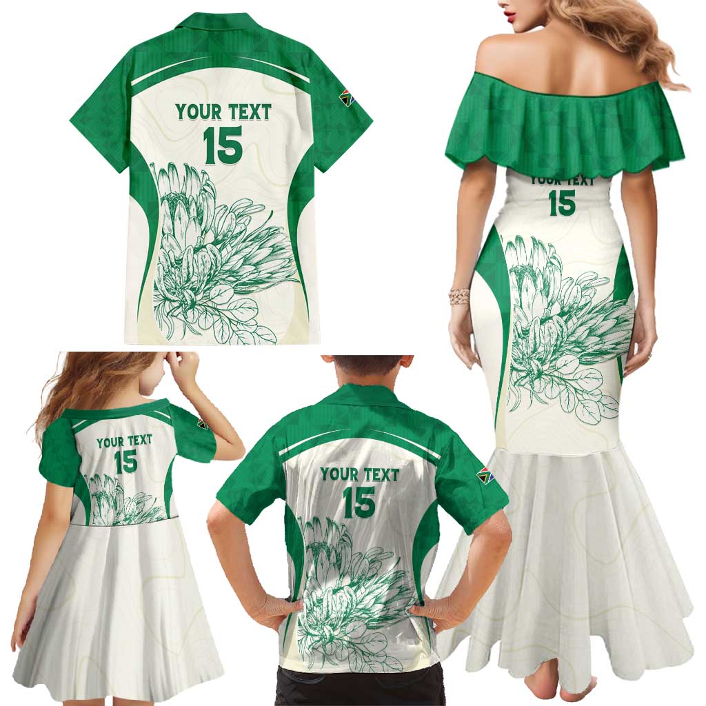 Custom South Africa Cricket Family Matching Mermaid Dress and Hawaiian Shirt Protea Fire - Wonder Print Shop