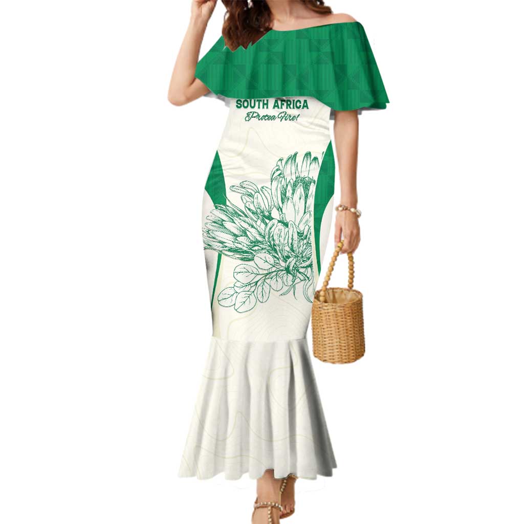 Custom South Africa Cricket Family Matching Mermaid Dress and Hawaiian Shirt Protea Fire - Wonder Print Shop