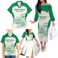 Custom South Africa Cricket Family Matching Off The Shoulder Long Sleeve Dress and Hawaiian Shirt Protea Fire - Wonder Print Shop