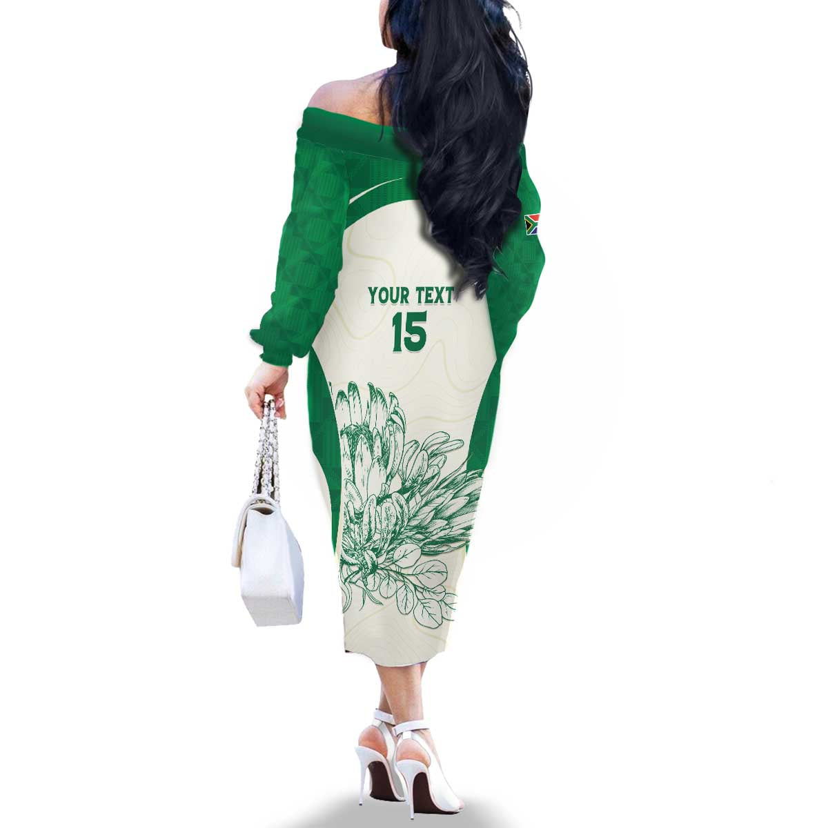 Custom South Africa Cricket Family Matching Off The Shoulder Long Sleeve Dress and Hawaiian Shirt Protea Fire - Wonder Print Shop