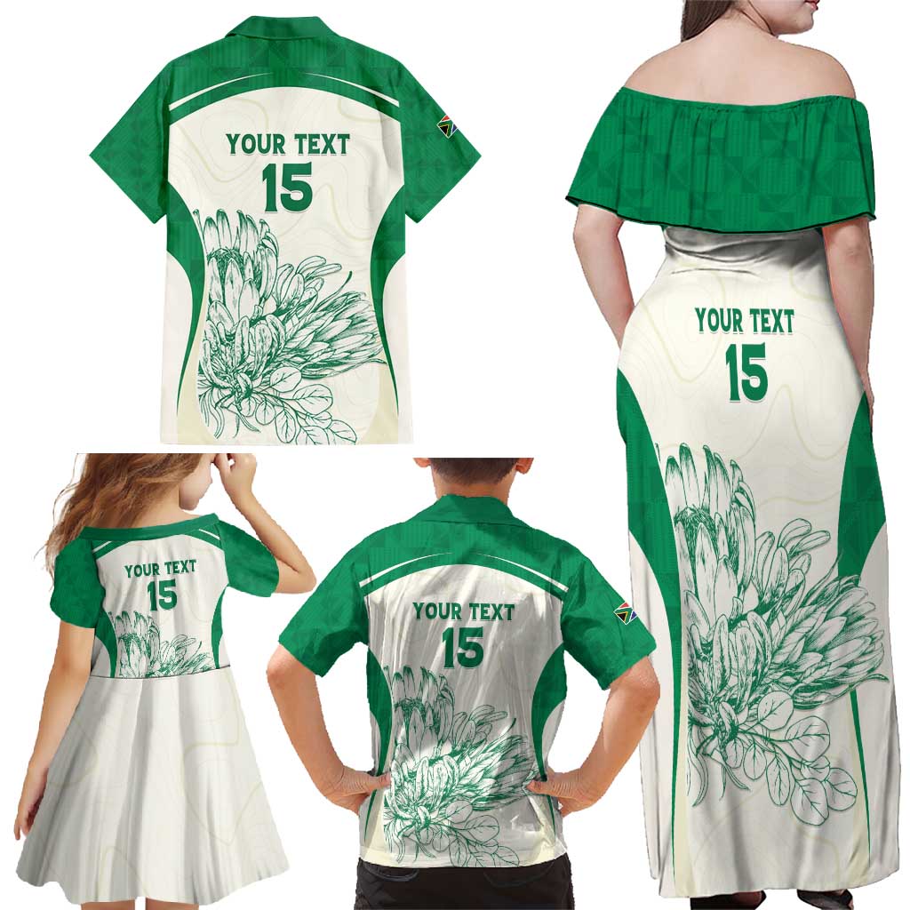Custom South Africa Cricket Family Matching Off Shoulder Maxi Dress and Hawaiian Shirt Protea Fire - Wonder Print Shop
