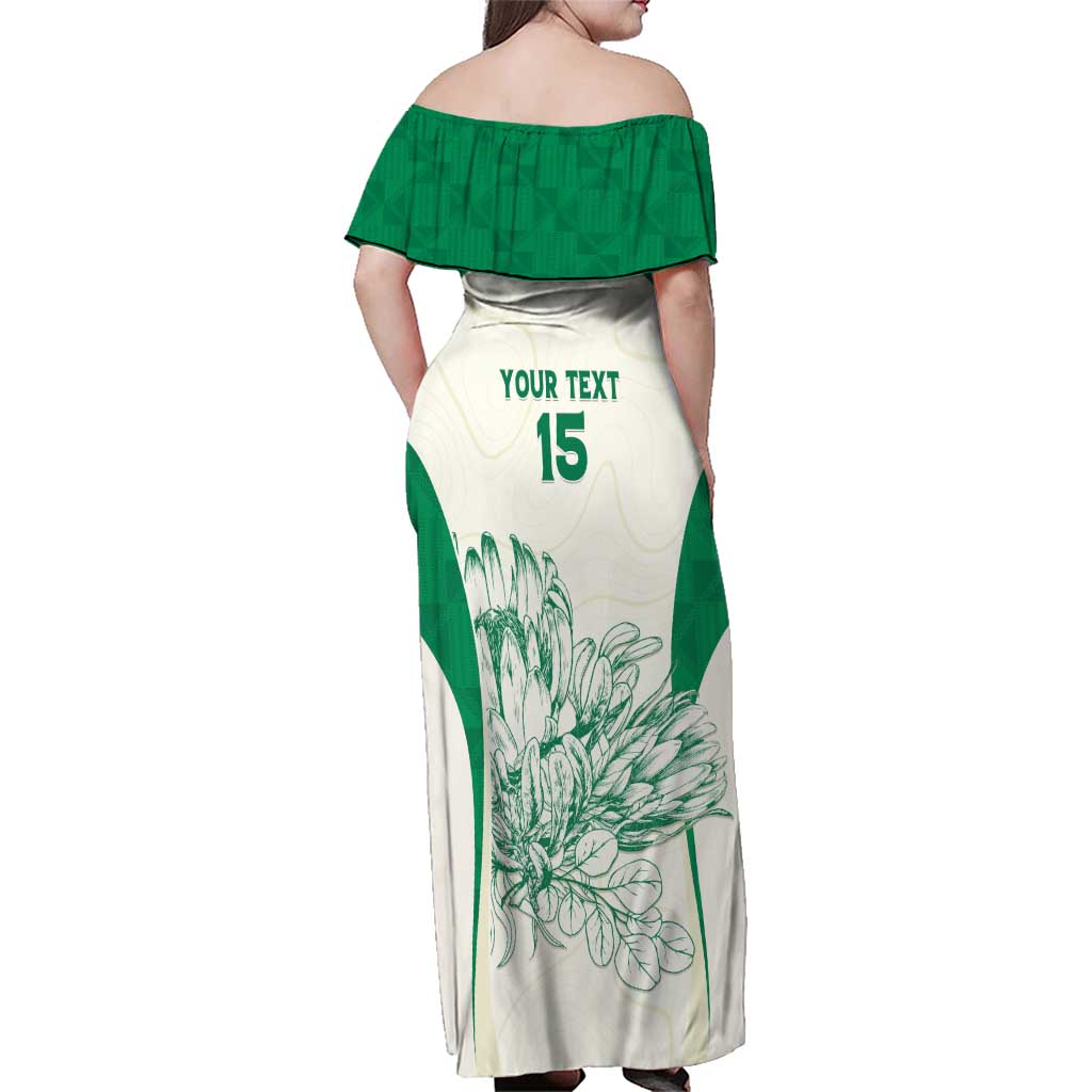 Custom South Africa Cricket Family Matching Off Shoulder Maxi Dress and Hawaiian Shirt Protea Fire - Wonder Print Shop