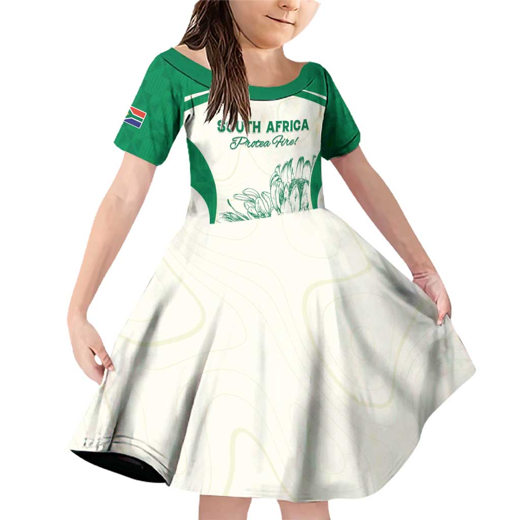 Custom South Africa Cricket Family Matching Off Shoulder Short Dress and Hawaiian Shirt Protea Fire - Wonder Print Shop