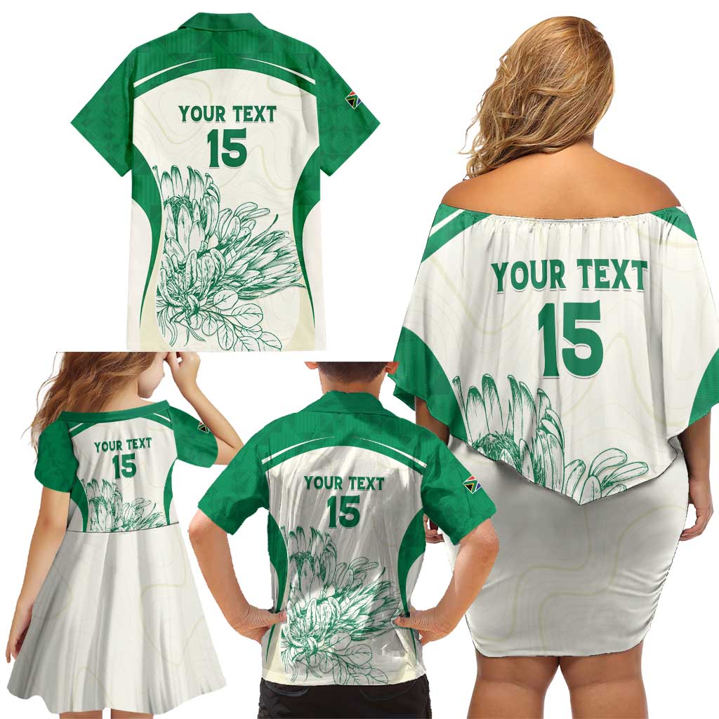 Custom South Africa Cricket Family Matching Off Shoulder Short Dress and Hawaiian Shirt Protea Fire - Wonder Print Shop