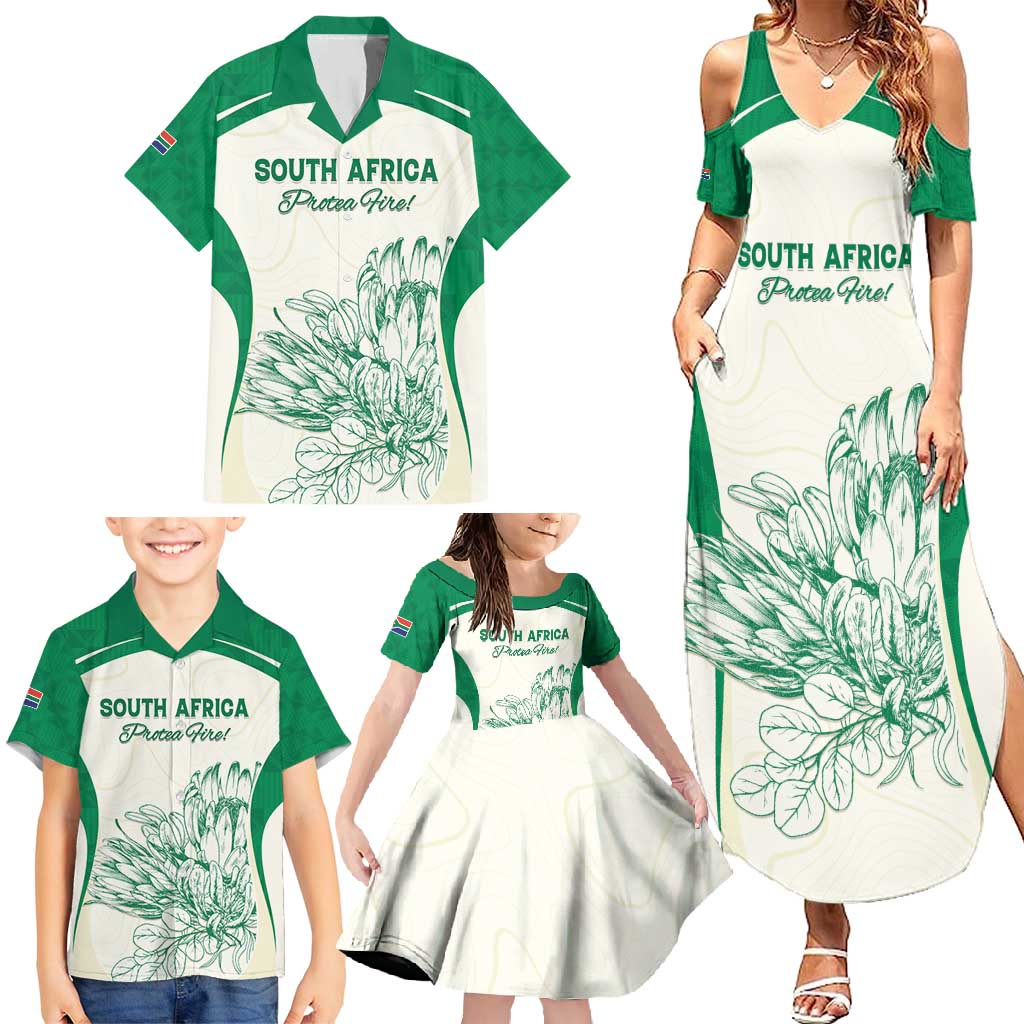 Custom South Africa Cricket Family Matching Summer Maxi Dress and Hawaiian Shirt Protea Fire - Wonder Print Shop