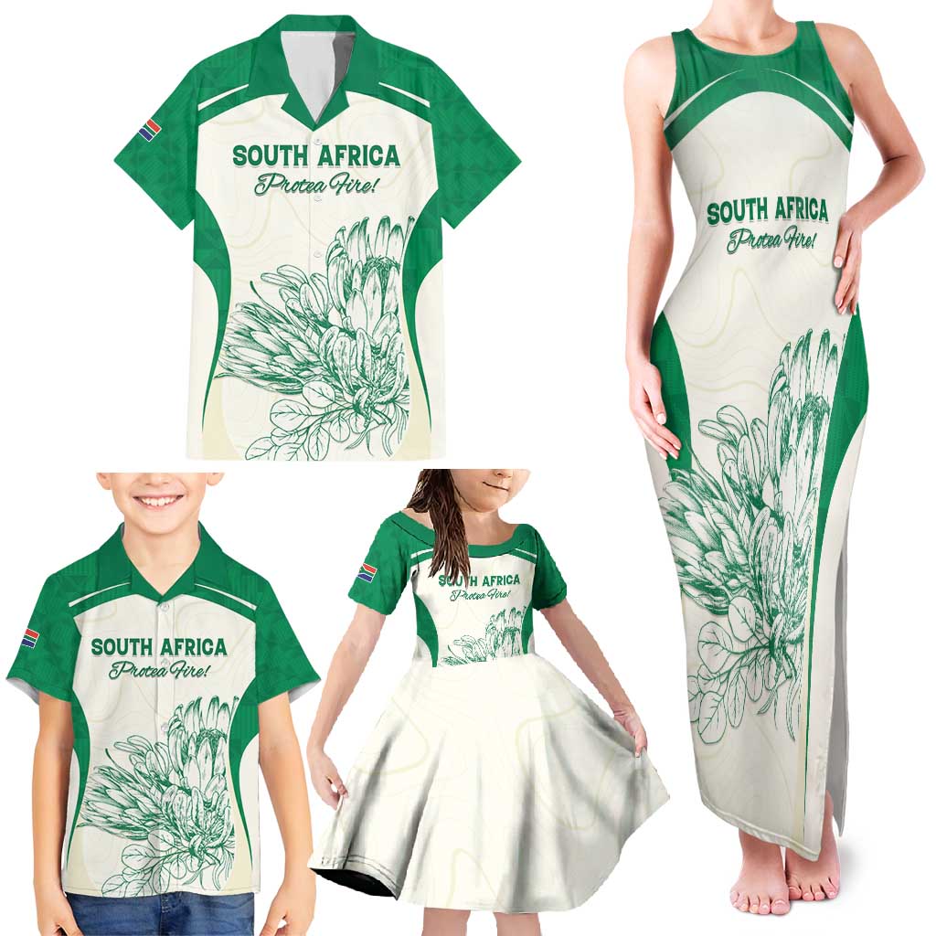 Custom South Africa Cricket Family Matching Tank Maxi Dress and Hawaiian Shirt Protea Fire - Wonder Print Shop