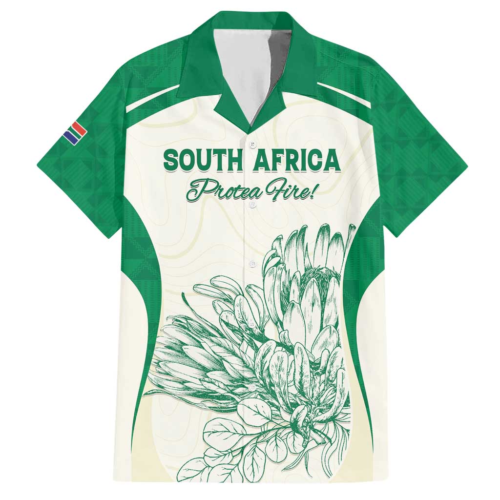 Custom South Africa Cricket Hawaiian Shirt Protea Fire - Wonder Print Shop