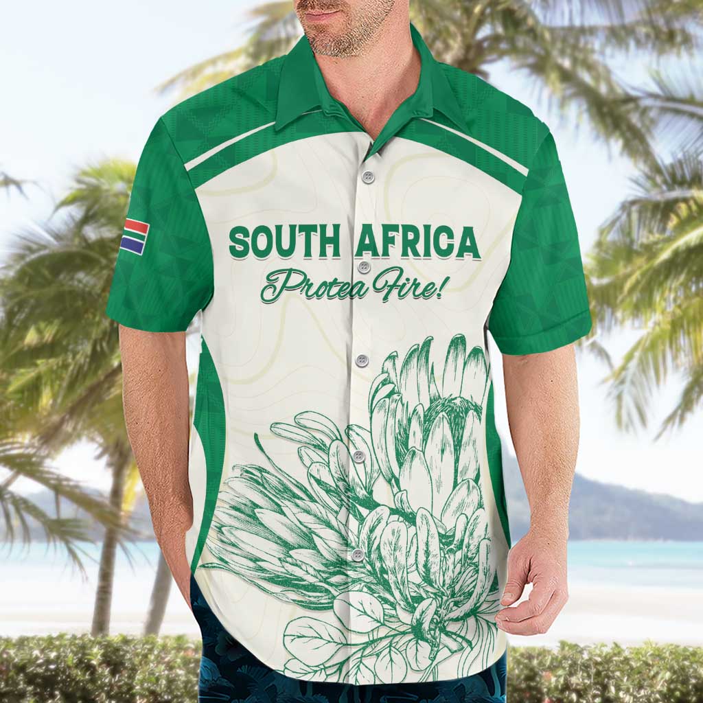Custom South Africa Cricket Hawaiian Shirt Protea Fire - Wonder Print Shop