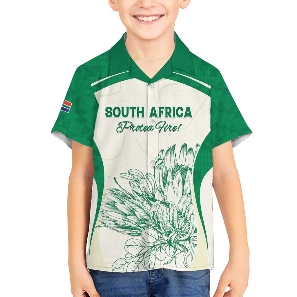 Custom South Africa Cricket Kid Hawaiian Shirt Protea Fire - Wonder Print Shop