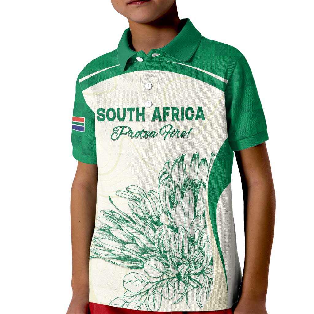 Custom South Africa Cricket Kid Polo Shirt Protea Fire - Wonder Print Shop