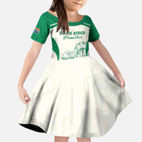Custom South Africa Cricket Kid Short Sleeve Dress Protea Fire - Wonder Print Shop