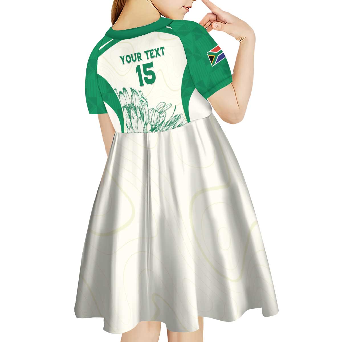 Custom South Africa Cricket Kid Short Sleeve Dress Protea Fire - Wonder Print Shop