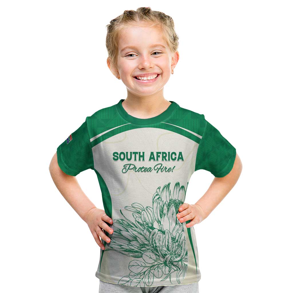 Custom South Africa Cricket Kid T Shirt Protea Fire - Wonder Print Shop