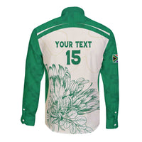 Custom South Africa Cricket Long Sleeve Button Shirt Protea Fire - Wonder Print Shop