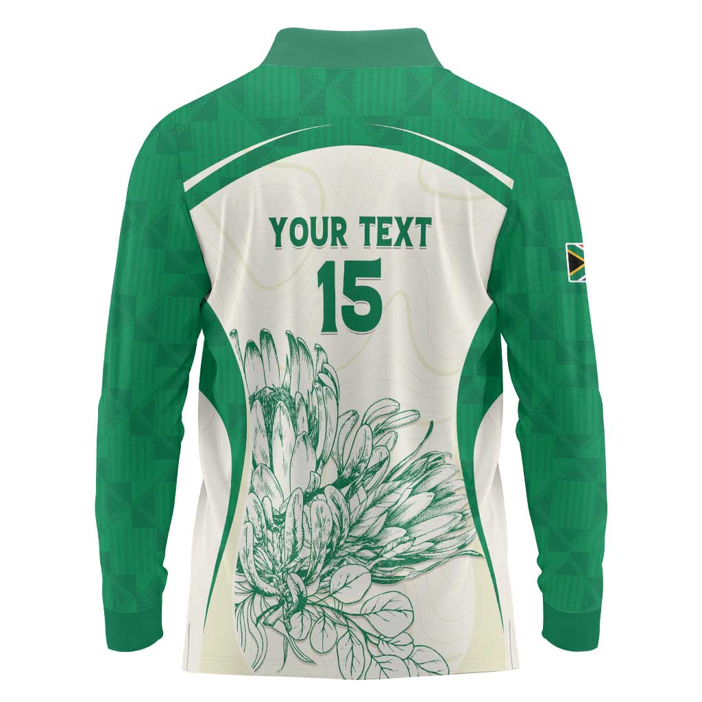 Custom South Africa Cricket Long Sleeve Polo Shirt Protea Fire - Wonder Print Shop