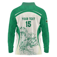 Custom South Africa Cricket Long Sleeve Polo Shirt Protea Fire - Wonder Print Shop