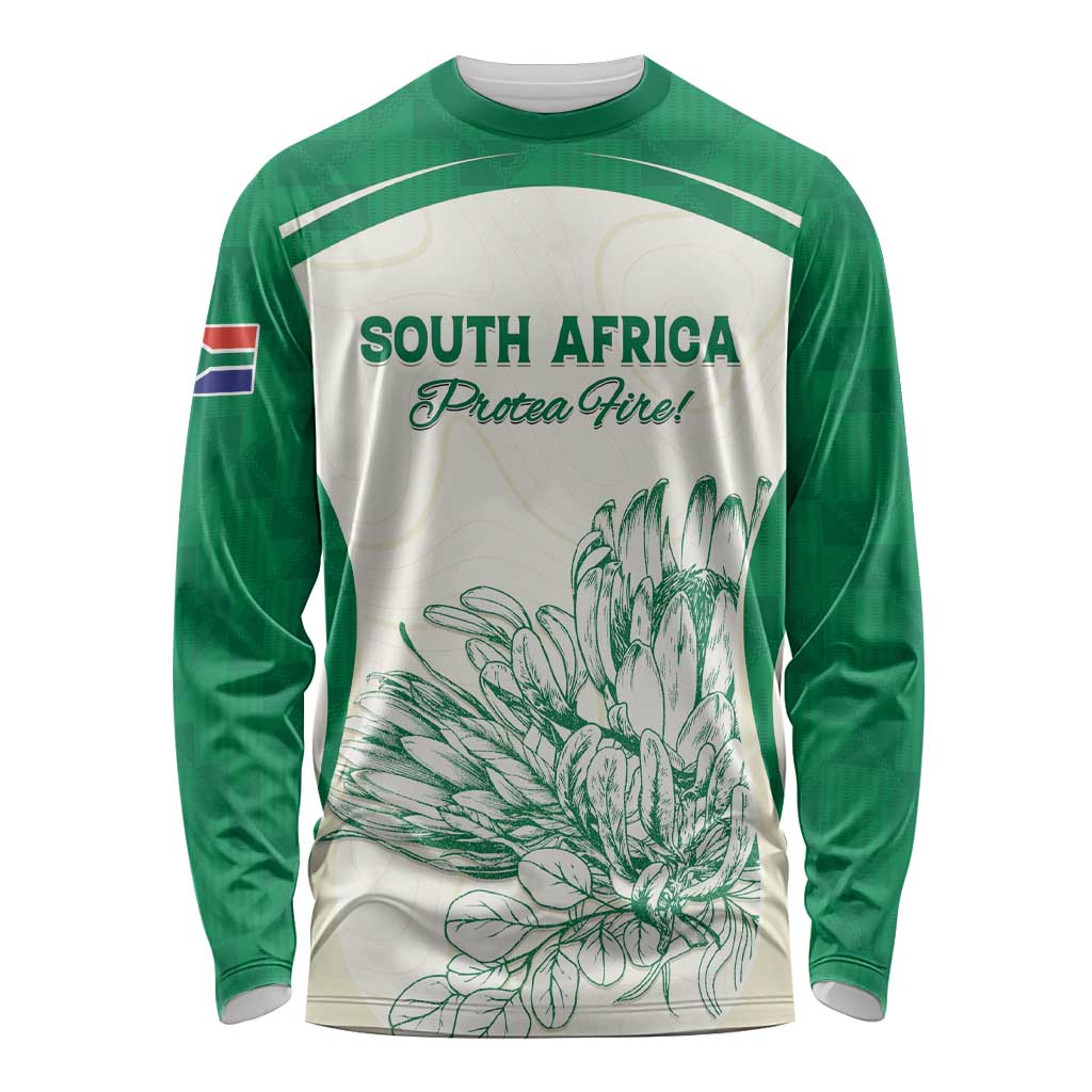 Custom South Africa Cricket Long Sleeve Shirt Protea Fire - Wonder Print Shop