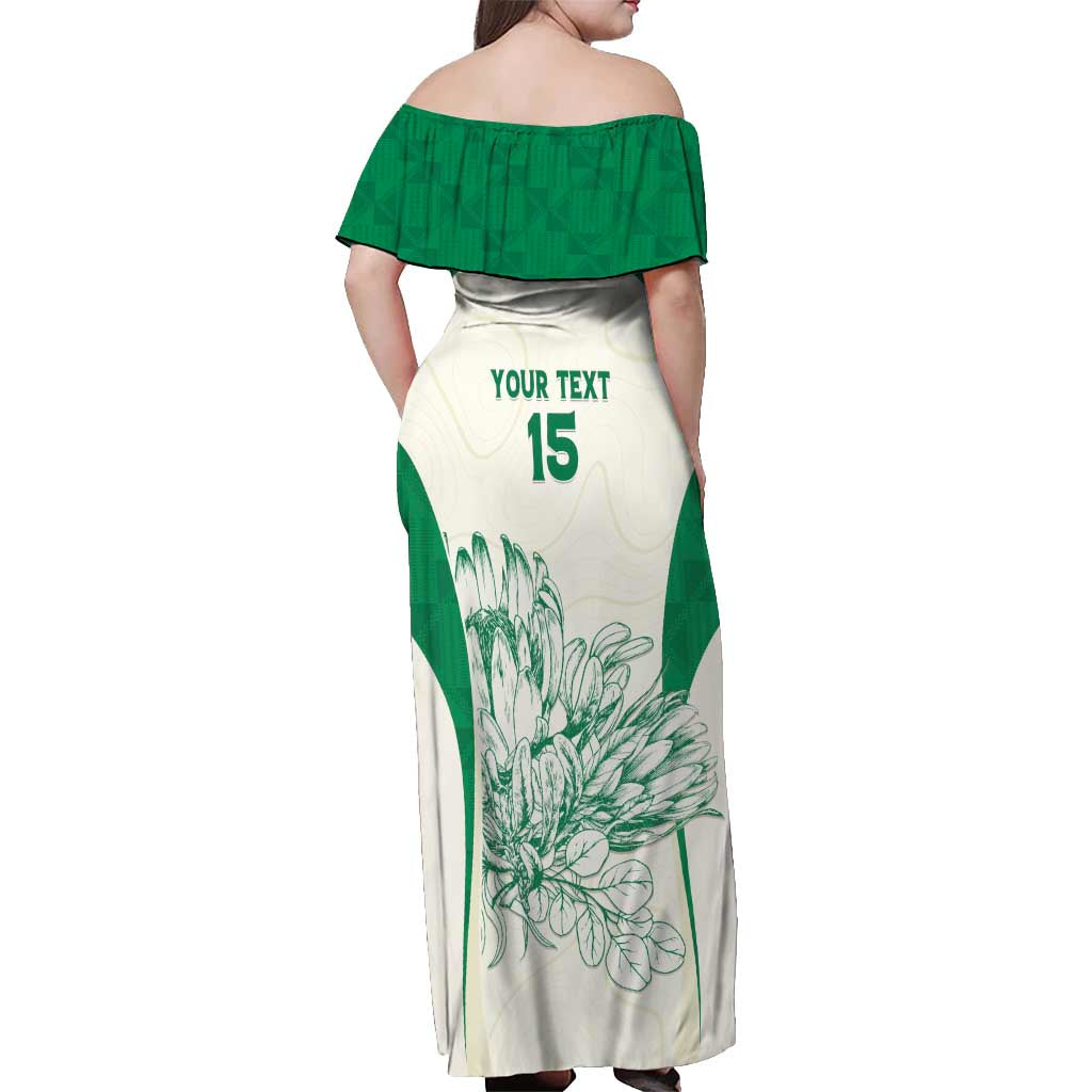 Custom South Africa Cricket Off Shoulder Maxi Dress Protea Fire - Wonder Print Shop