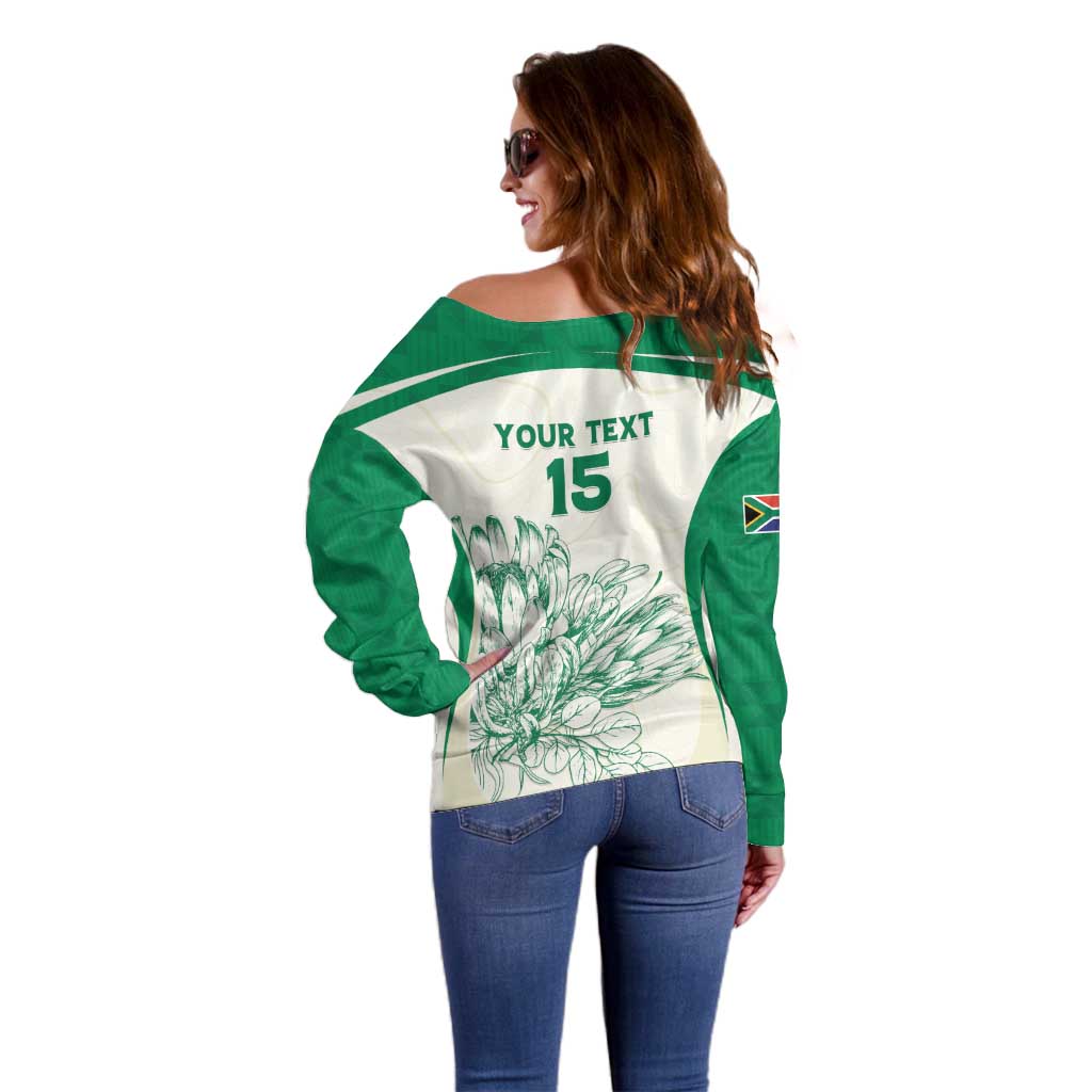 Custom South Africa Cricket Off Shoulder Sweater Protea Fire - Wonder Print Shop