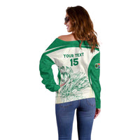 Custom South Africa Cricket Off Shoulder Sweater Protea Fire - Wonder Print Shop