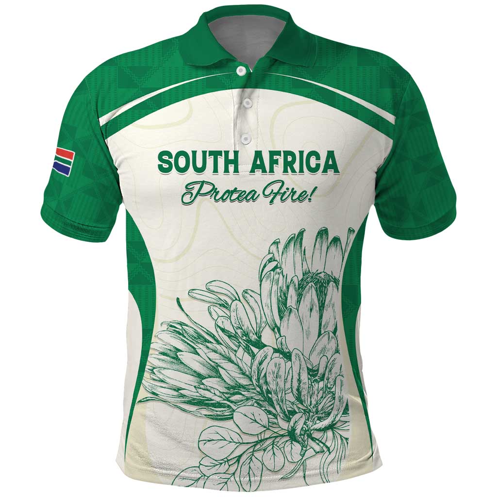 Custom South Africa Cricket Polo Shirt Protea Fire - Wonder Print Shop