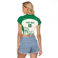 Custom South Africa Cricket Raglan Cropped T Shirt Protea Fire - Wonder Print Shop