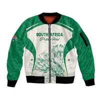 Custom South Africa Cricket Sleeve Zip Bomber Jacket Protea Fire - Wonder Print Shop