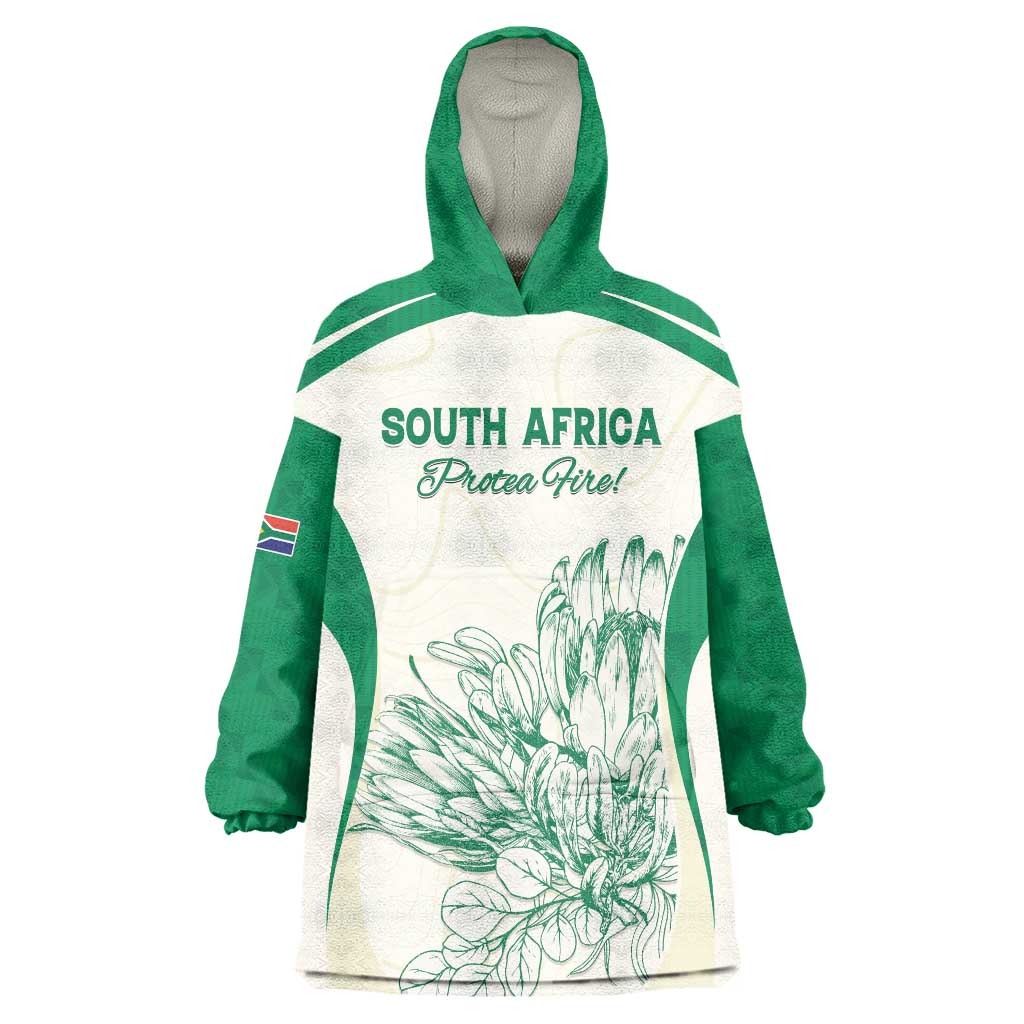 Custom South Africa Cricket Wearable Blanket Hoodie Protea Fire - Wonder Print Shop