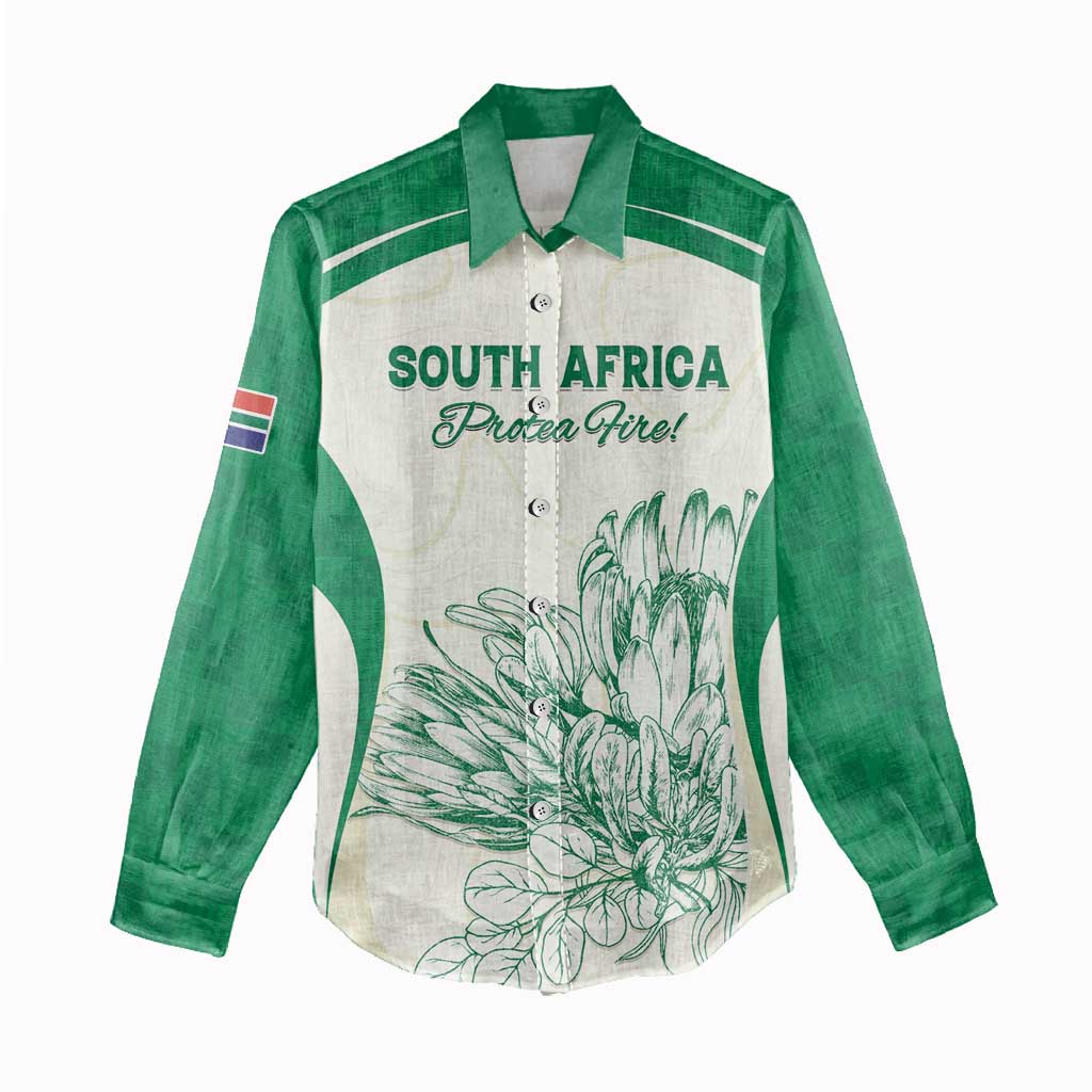 Custom South Africa Cricket Women Casual Shirt Protea Fire - Wonder Print Shop
