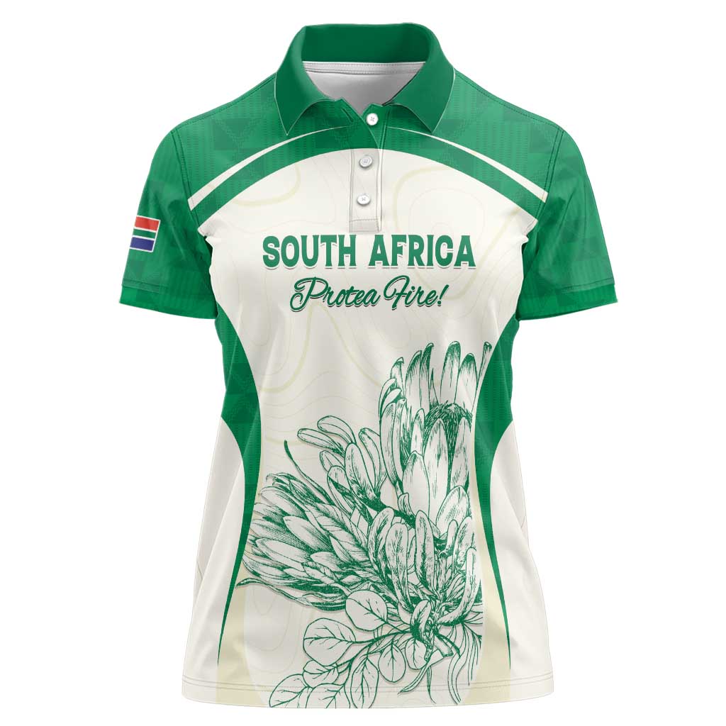 Custom South Africa Cricket Women Polo Shirt Protea Fire - Wonder Print Shop