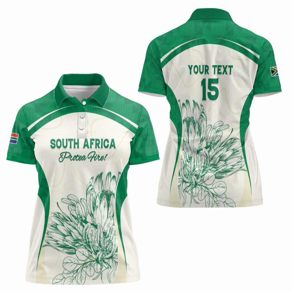Custom South Africa Cricket Women Polo Shirt Protea Fire - Wonder Print Shop