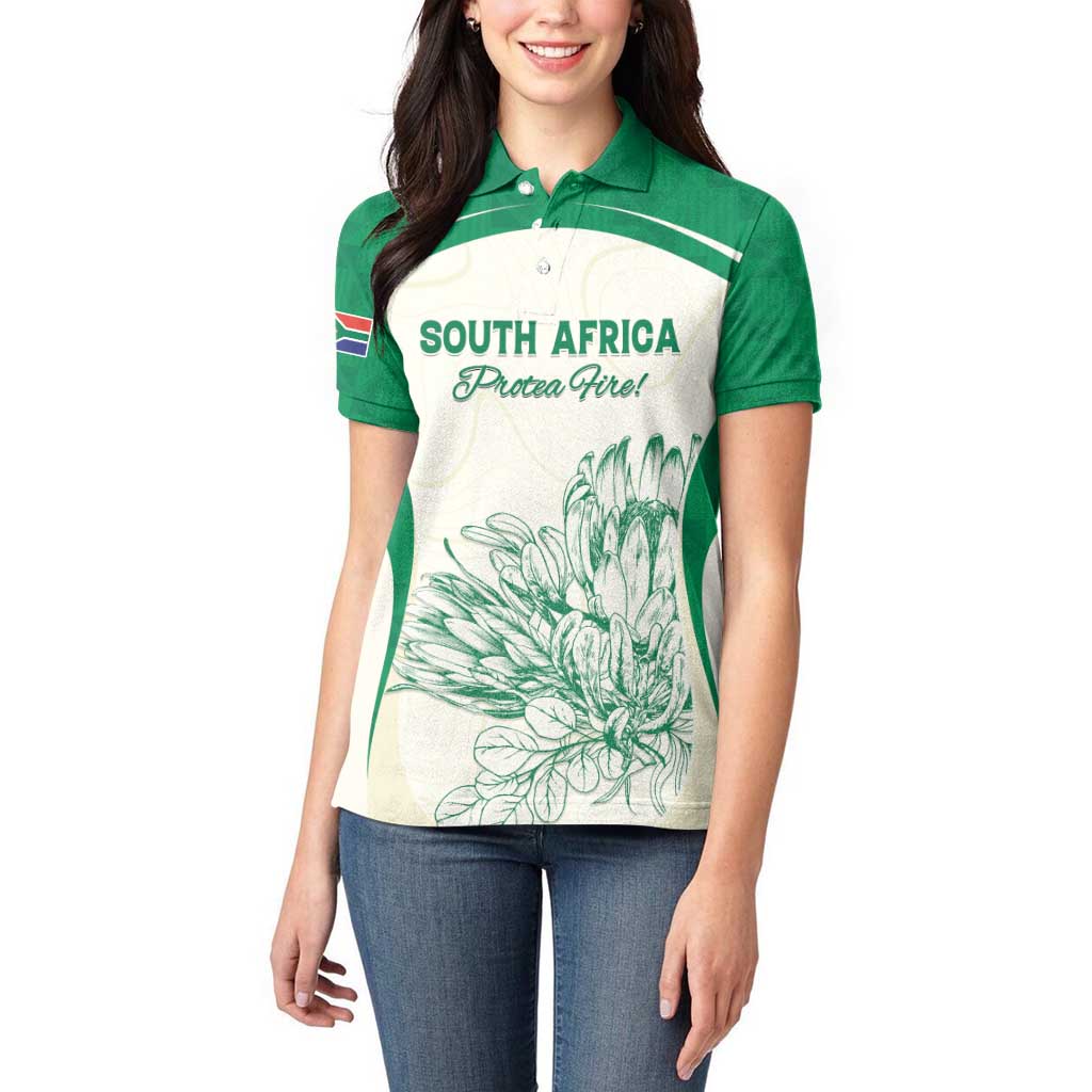 Custom South Africa Cricket Women Polo Shirt Protea Fire - Wonder Print Shop