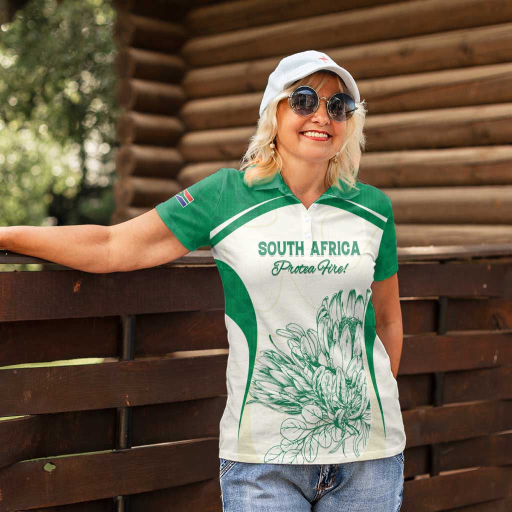 Custom South Africa Cricket Women Polo Shirt Protea Fire - Wonder Print Shop