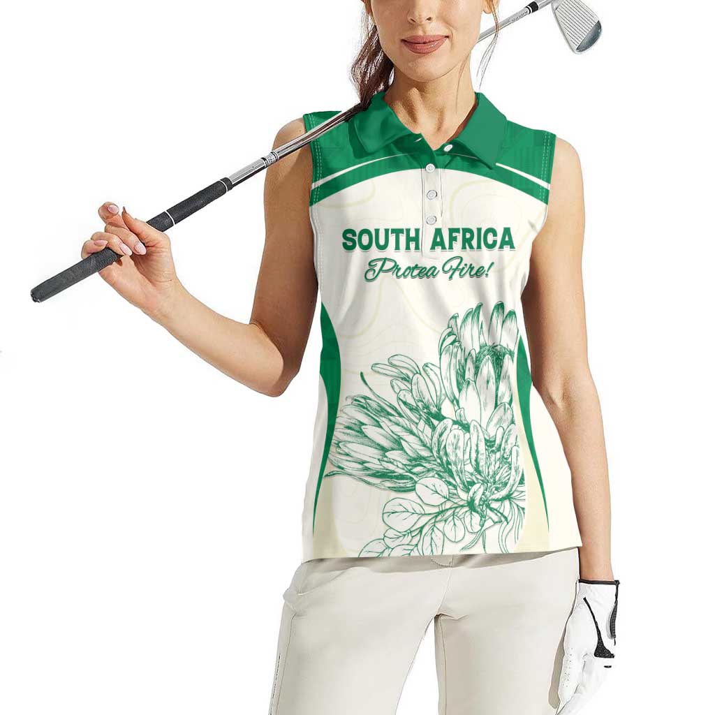 Custom South Africa Cricket Women Sleeveless Polo Shirt Protea Fire - Wonder Print Shop