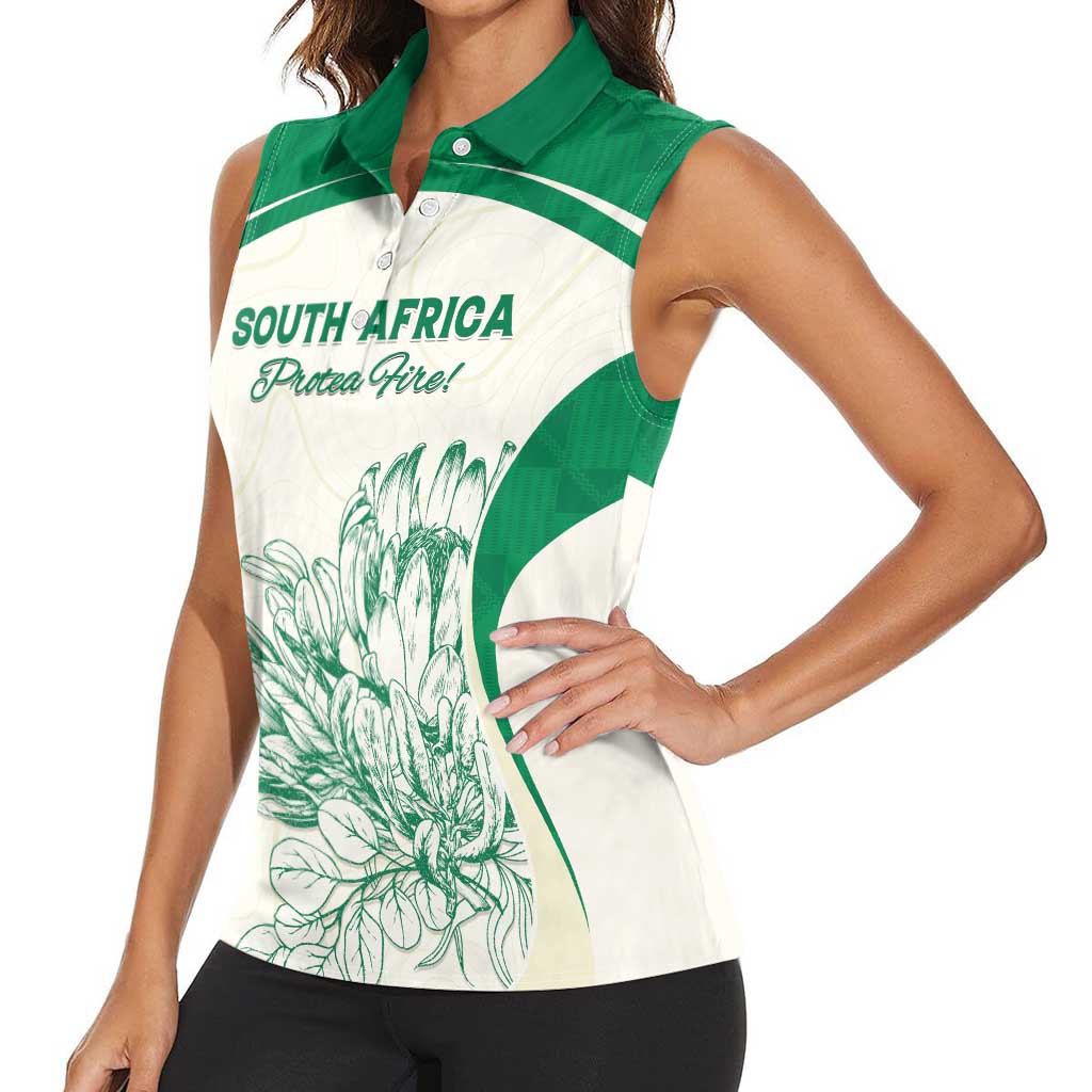Custom South Africa Cricket Women Sleeveless Polo Shirt Protea Fire - Wonder Print Shop