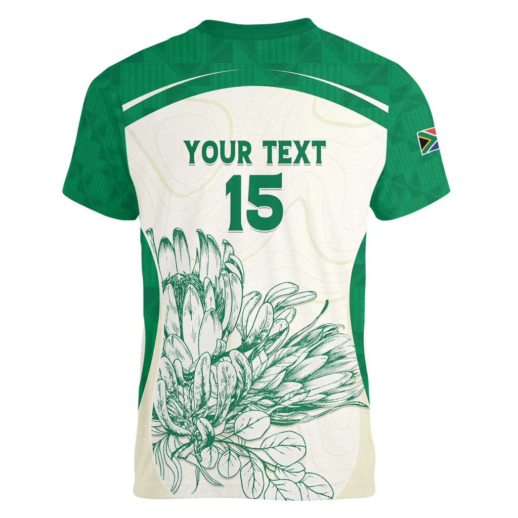 Custom South Africa Cricket Women V-Neck T-Shirt Protea Fire - Wonder Print Shop