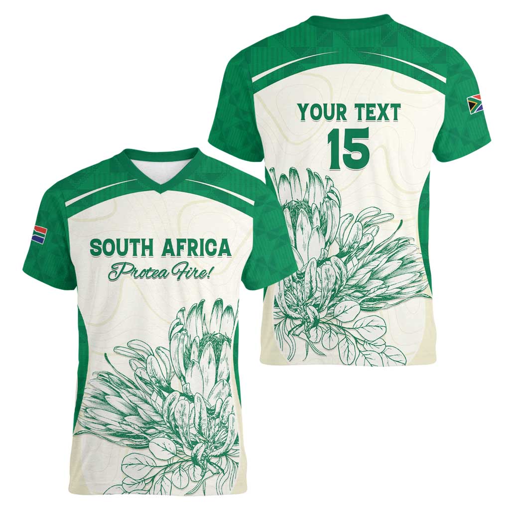 Custom South Africa Cricket Women V-Neck T-Shirt Protea Fire - Wonder Print Shop