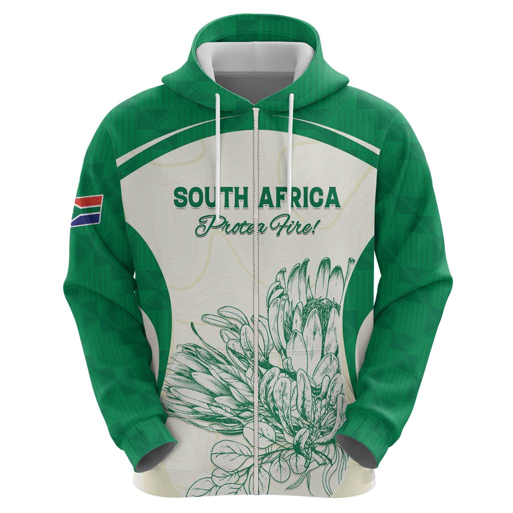 Custom South Africa Cricket Zip Hoodie Protea Fire - Wonder Print Shop
