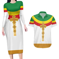 Ethiopia Meskel Couples Matching Long Sleeve Bodycon Dress and Hawaiian Shirt Ethiopian Cross - Wonder Print Shop