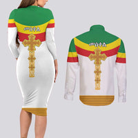 Ethiopia Meskel Couples Matching Long Sleeve Bodycon Dress and Long Sleeve Button Shirt Ethiopian Cross - Wonder Print Shop