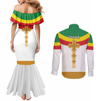 Ethiopia Meskel Couples Matching Mermaid Dress and Long Sleeve Button Shirt Ethiopian Cross - Wonder Print Shop