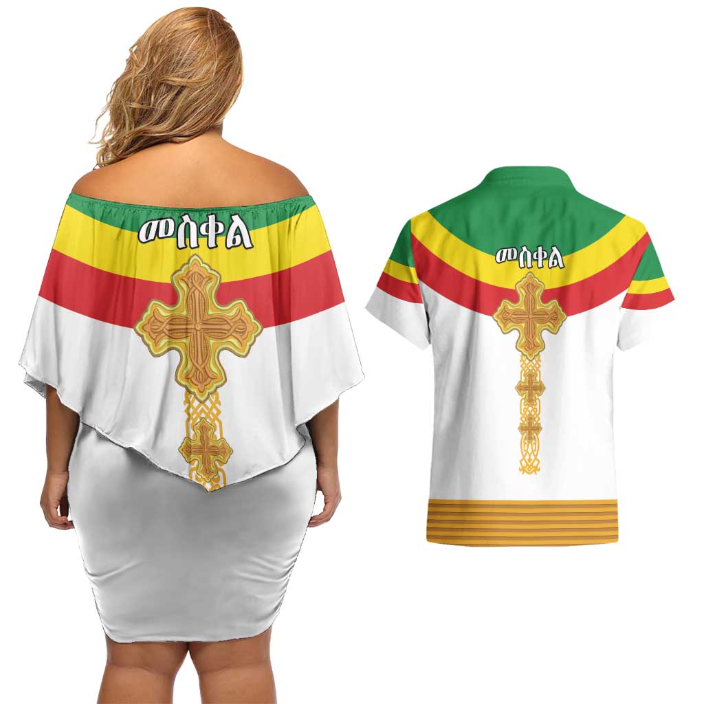 Ethiopia Meskel Couples Matching Off Shoulder Short Dress and Hawaiian Shirt Ethiopian Cross - Wonder Print Shop