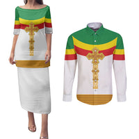 Ethiopia Meskel Couples Matching Puletasi and Long Sleeve Button Shirt Ethiopian Cross - Wonder Print Shop