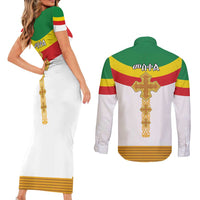 Ethiopia Meskel Couples Matching Short Sleeve Bodycon Dress and Long Sleeve Button Shirt Ethiopian Cross - Wonder Print Shop
