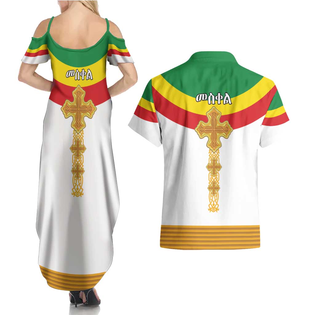 Ethiopia Meskel Couples Matching Summer Maxi Dress and Hawaiian Shirt Ethiopian Cross - Wonder Print Shop