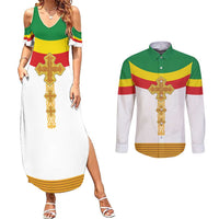 Ethiopia Meskel Couples Matching Summer Maxi Dress and Long Sleeve Button Shirt Ethiopian Cross - Wonder Print Shop