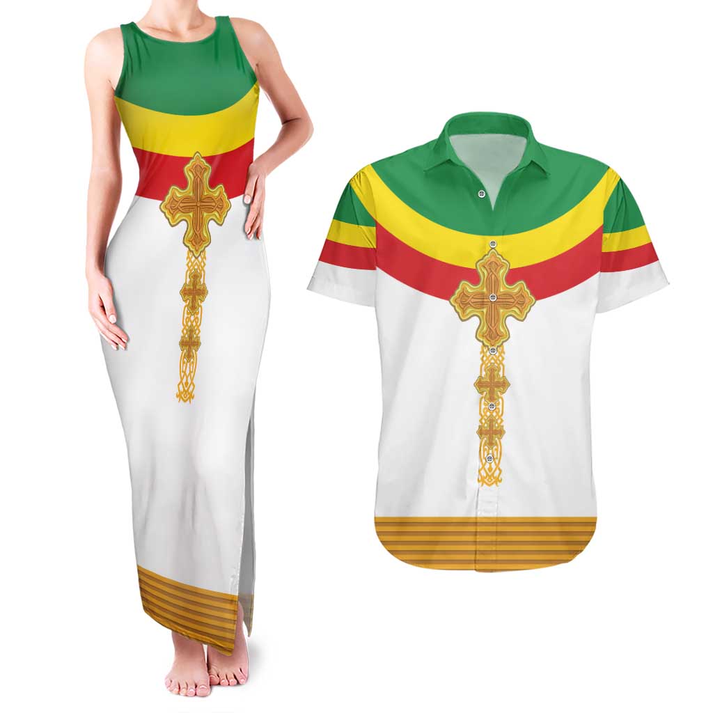 Ethiopia Meskel Couples Matching Tank Maxi Dress and Hawaiian Shirt Ethiopian Cross - Wonder Print Shop